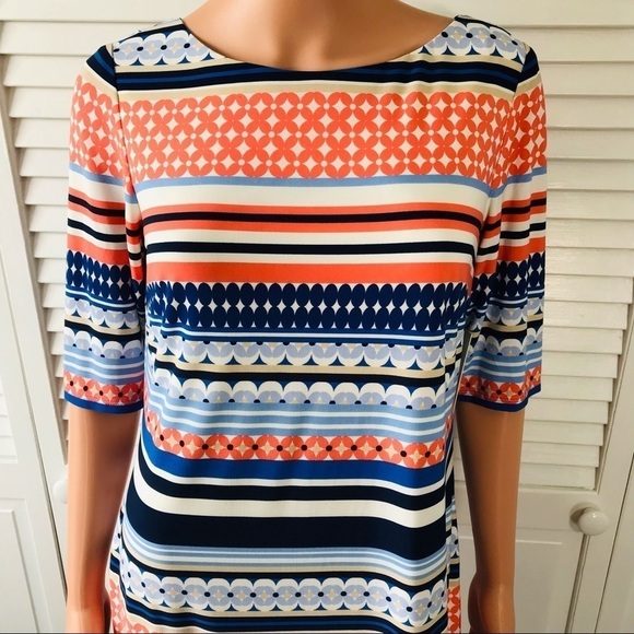 New ELIZA J Geometric Print Short Sleeve Pullover Shift Dress Size 10 - Picture 2 of 9